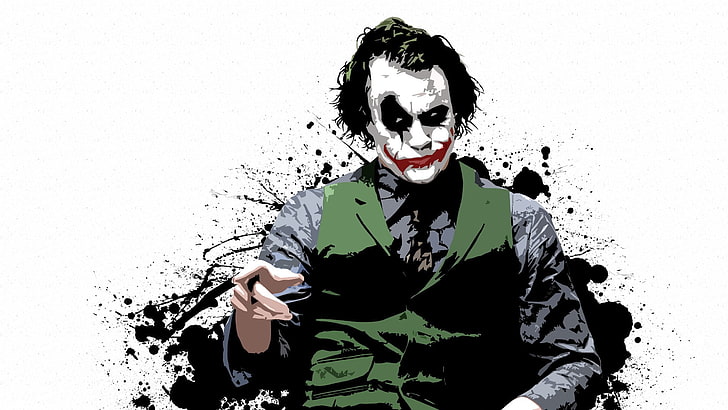 Health Ledger Joker иллюстрация, Джокер, Темный рыцарь, брызги краски, Бэтмен, МессенджаМатт, Хит Леджер, HD обои