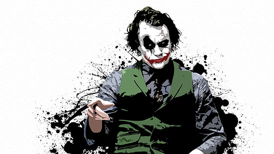 Health Ledger Joker иллюстрация, Джокер, Темный рыцарь, брызги краски, Бэтмен, МессенджаМатт, Хит Леджер, HD обои HD wallpaper