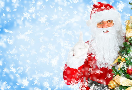 santa claus, kepingan salju, pohon natal, natal, liburan, santa claus, kepingan salju, pohon natal, natal, liburan, Wallpaper HD HD wallpaper