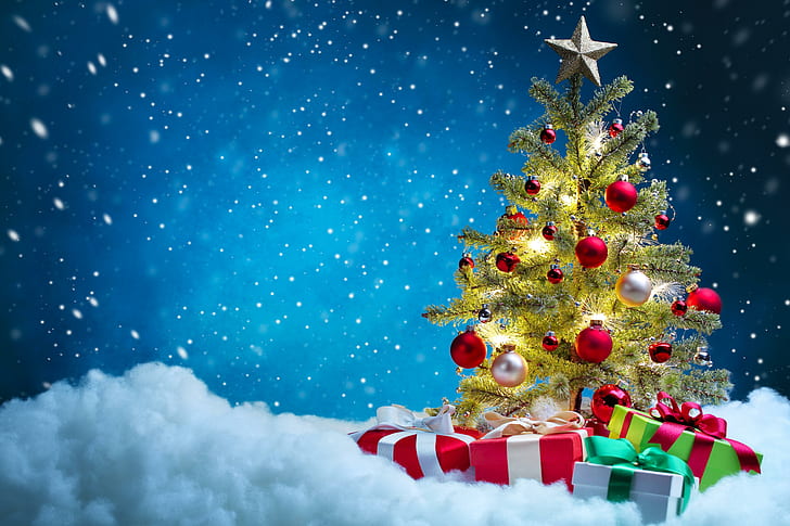 วันหยุดของขวัญคริสต์มาสต้นคริสต์มาสหิมะเบ็ดเตล็ดวันหยุดคริสต์มาสของขวัญต้นคริสต์มาสหิมะ, วอลล์เปเปอร์ HD