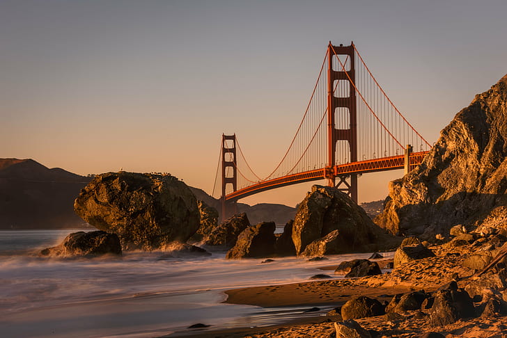 Golden Gate, San Francisco, Golden Gate Bridge, Californie, comté de San Francisco, endroit célèbre, États-Unis, mer, pont suspendu, océan Pacifique, pont - Structure artificielle, San Francisco - Californie, Californie du Nord, région de la baie de San Francisco, comté de Marin, architecture, baie d'eau, Fond d'écran HD