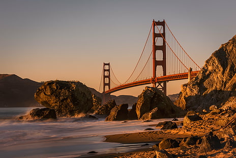 Golden Gate, San Francisco, Golden Gate Bridge, Kalifornien, San Francisco County, berühmter Ort, USA, Meer, Hängebrücke, Pazifik, Brücke - künstliche Konstruktion, San Francisco - Kalifornien, Nordkalifornien, San Francisco Bay Area, Marin County, Architektur, Bucht des Wassers, HD-Hintergrundbild HD wallpaper