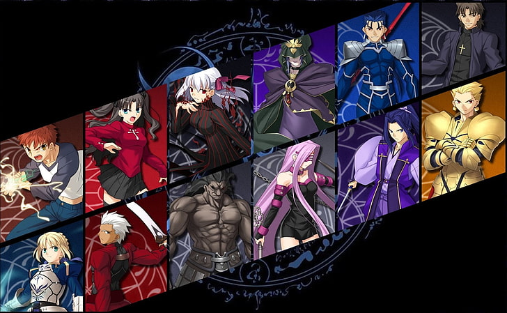 Seria Fate, Fate / Stay Night, Archer (Fate / Stay Night), Assassin (Fate / stay night), Berserker (Fate / stay night), Caster (Fate / Zero), Gilgamesz (Fate Series), Rider (Fate / stay noc), Rin Tohsaka, Sabre (seria Fate), Tapety HD