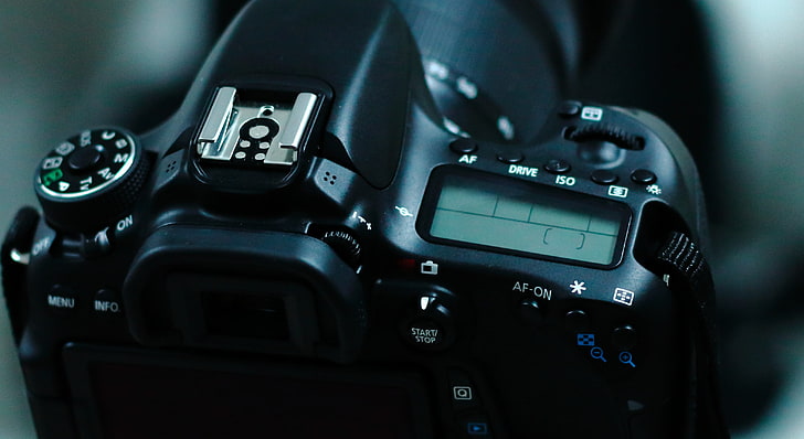 fotocamera DSLR nera, fotocamera, obiettivo, Canon, Sfondo HD