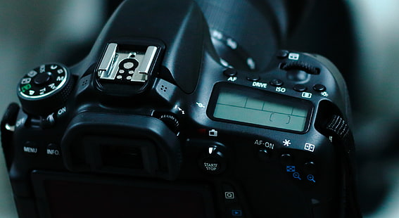 fotocamera DSLR nera, fotocamera, obiettivo, Canon, Sfondo HD HD wallpaper