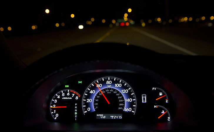Speedometer, panel kluster instrumen kendaraan hitam, Aero, Hitam, Kecepatan, Jalan Raya, Speedometer, bokeh, Berkendara, Wallpaper HD