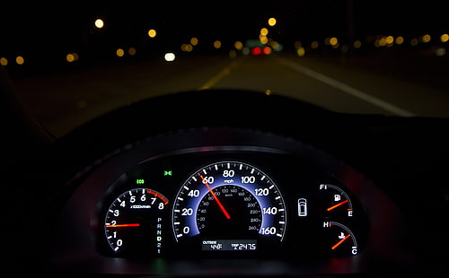Speedometer, black vehicle instrument cluster panel, Aero, Black, Speed, Highway, Speedometer, bokeh, Driving, HD wallpaper HD wallpaper
