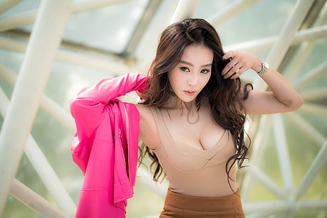 Asian, long hair, cleavage, HD wallpaper HD wallpaper