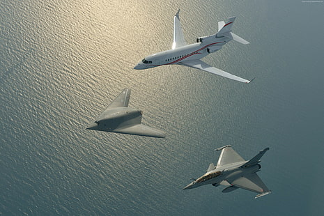 Британская армия, Neuron, ВВС США, армия США, Drone, Rafale, Falcon 7X, беспилотный боевой самолет, самолеты, Dassault nEUROn, HD обои HD wallpaper