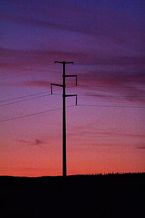 utility pole, pillar, wires, sunset, sky, HD wallpaper HD wallpaper