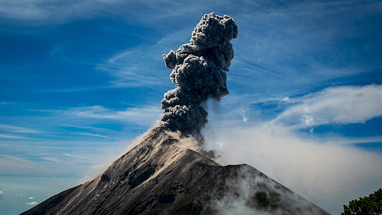 природа, пейзаж, планини, облаци, вулкан, дим, изригване, Гватемала, Volcán de Fuego, HD тапет HD wallpaper