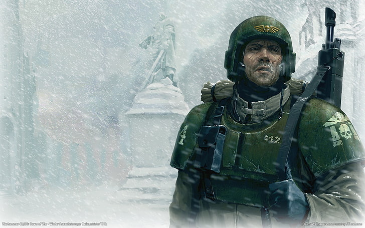 Fondo de pantalla digital de traje verde del ejército para hombres, Warhammer 40,000, guardia imperial, Fondo de pantalla HD