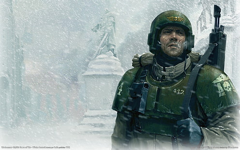 мужской зеленый армейский костюм цифровые обои, Warhammer 40,000, имперская гвардия, HD обои HD wallpaper