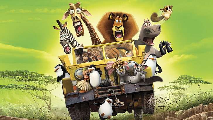 Ilustrasi film Madagaskar, suasana hati, kartun, Savannah, Madagaskar, Wallpaper HD