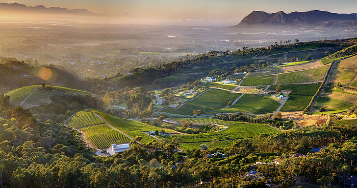 Кейптаун, Констанция, виноградник, горы, вид сверху, HD обои