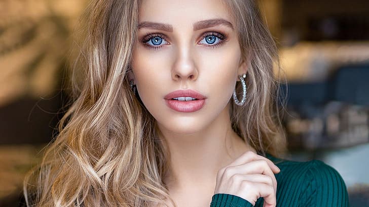 Alexa Breit, women, model, long hair, blue eyes, face, looking at viewer, depth of field, HD wallpaper