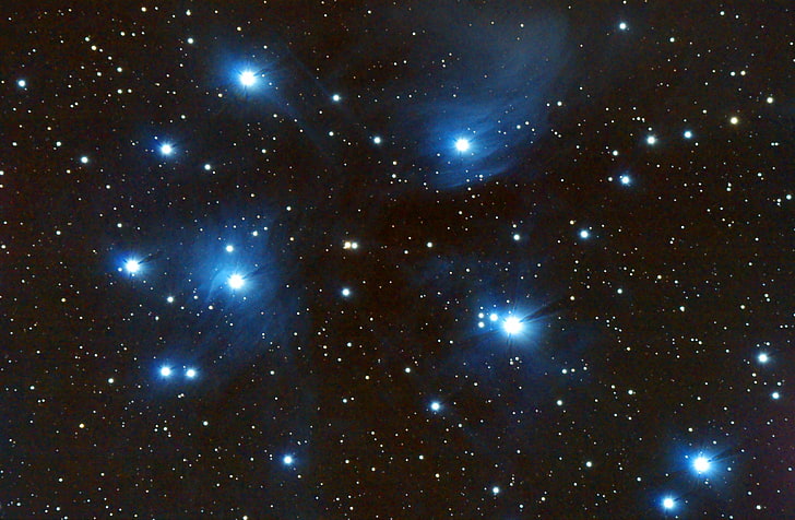 space, stars, The Pleiades, star cluster, in the constellation of Taurus, M45, HD wallpaper