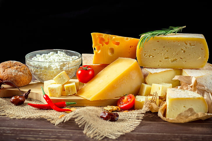 cheese, pepper, dairy products, HD wallpaper