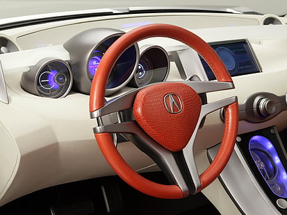 brown and gray Acura steering wheel, acura, rd-x, concept, salon, interior, steering wheel, speedometer, HD wallpaper HD wallpaper