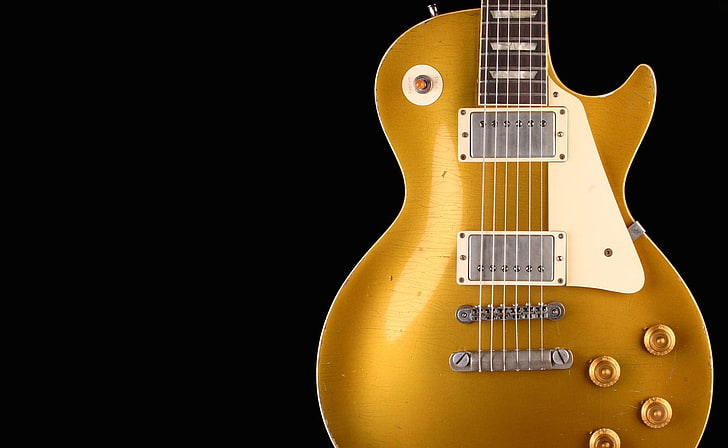 Guitarra eléctrica de corte marrón, Les Paul, Roland, Gibson Les Paul Gold Top 1964, instrumento musical, guitarra, Fondo de pantalla HD