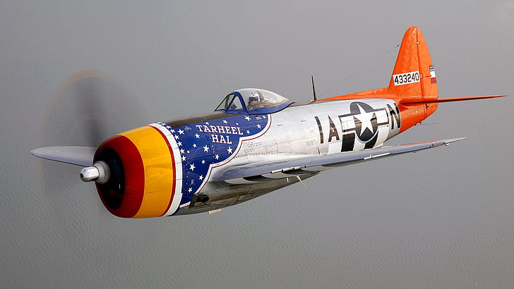 flight, retro, the plane, pilot, propeller, Thunderbolt P-47, HD wallpaper
