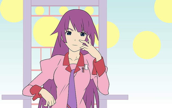 Anime, Monogatari (Series), Bakemonogatari, Hitagi Senjōgahara, Monogatari Series: Second Season, Purple Hair, HD tapet