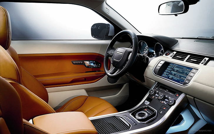 2011 Range Rover Evoque Interior、黒い車のステアリングホイール、2011、インテリア、ローバー、範囲、evoque、車、ランドローバー、 HDデスクトップの壁紙