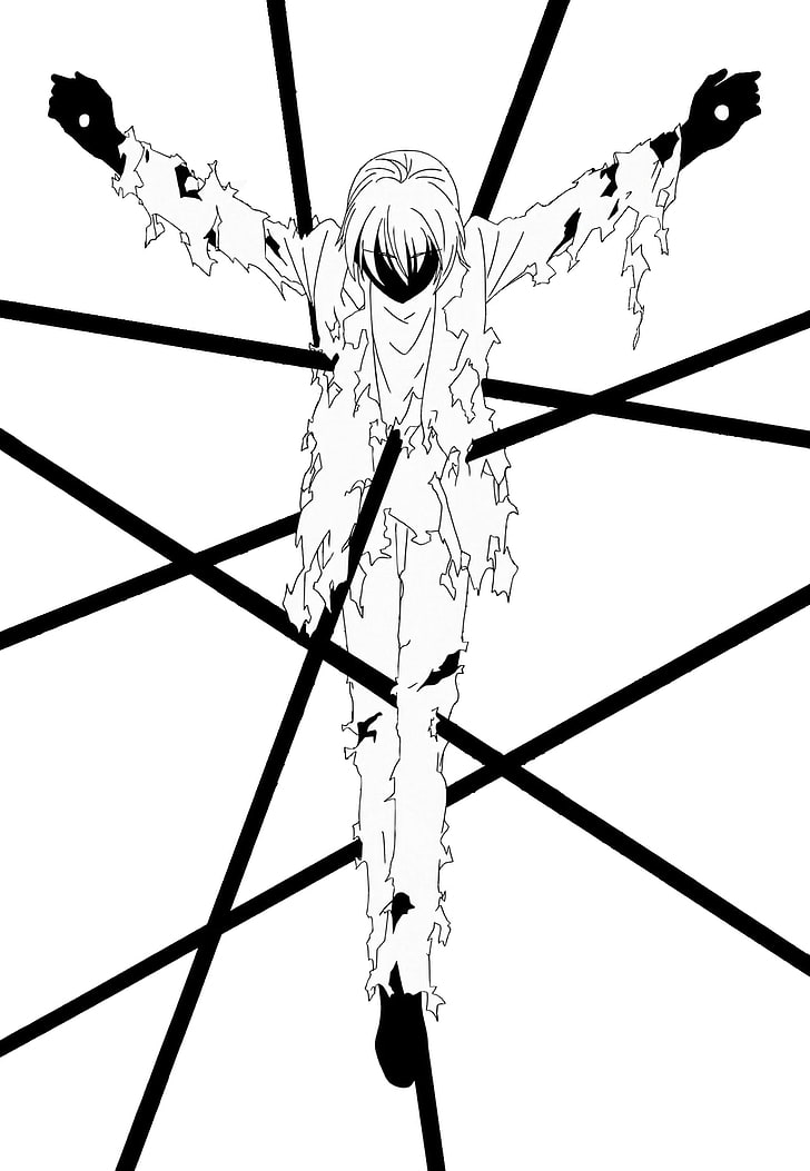 esboço de homem crucificado, anime, meninos de anime, ef - um conto de fadas dos dois, Yuu Himura, fundo transparente, monocromático, HD papel de parede, papel de parede de celular