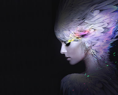 Girl, Feathers, Makeup, Beautiful, AMOLED, HD, HD wallpaper HD wallpaper