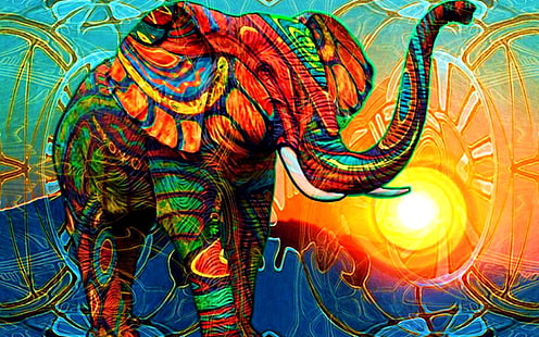 حيوانات خيالية ، فيل ، فني ، ملون ، ألوان ، مخدر، خلفية HD HD wallpaper