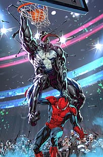 Kael Ngu, ArtStation, arte, quadrinhos, Venom, Homem-Aranha, anti-heróis, herói, super-herói, basquete, bolas, HD papel de parede HD wallpaper