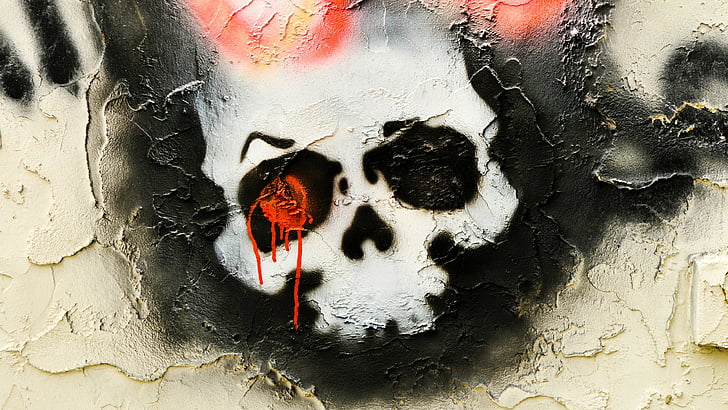 skull, graffiti, street art, wall art, HD wallpaper