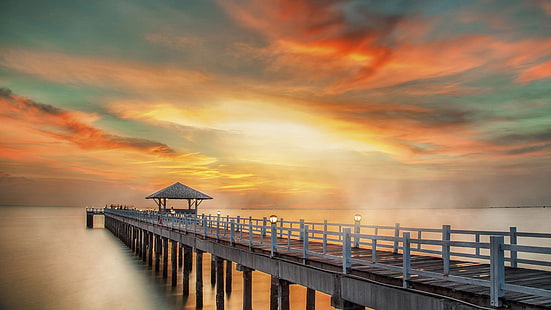 Sunset In Phuket Thailand Wooden Pier Fire Sky Red Clouds Ultra Hd Wallpapers For Desktop Mobile Phones And Laptop 3840×2160, HD wallpaper HD wallpaper