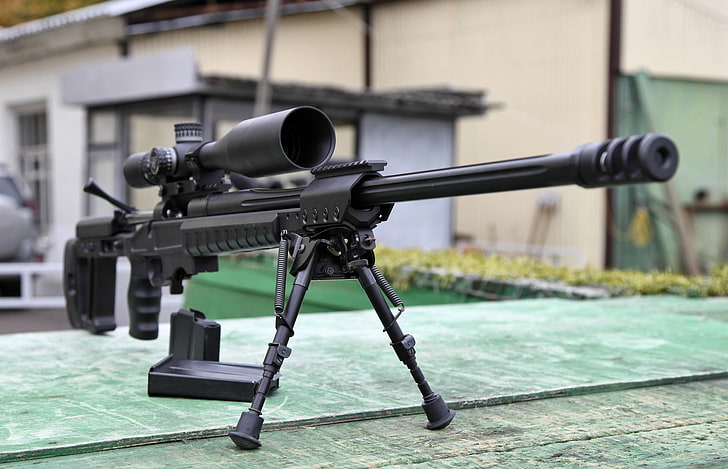 senapan sniper hitam dengan ruang lingkup dan dua majalah, optik, pameran, senapan sniper, senapan sniper Rusia, Orsis T-5000б Orsis T-5000, Wallpaper HD