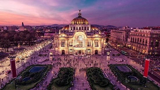 méxico, palácio das artes, cidade do méxico, paisagem urbana, noite, HD papel de parede HD wallpaper