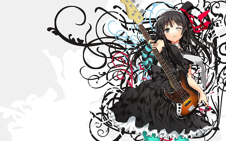 girl, dress, black, guitar, rock, musician, HD wallpaper