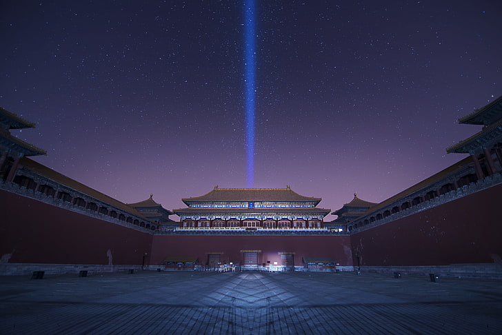 небо, звёзды, ночь, Китай, пурпур, сирень, Пекин, дворцовый комплекс, Запретный город, HD обои