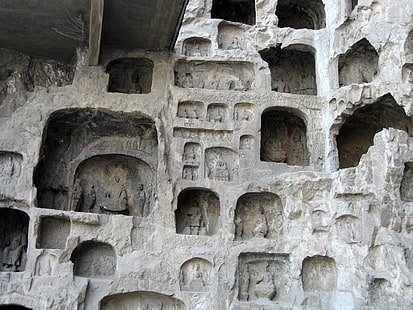 gray concrete altars, longman grottoes, cave, stone, hill, sculpture, HD wallpaper HD wallpaper
