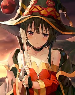 Kono Subarashii Sekai ni Shukufuku wo !, bruxa, chapéu de bruxa, Megumin (KonoSuba), anime girls, retratos, HD papel de parede HD wallpaper