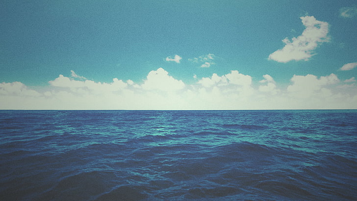 mar e céu azul, mar, paisagem, azul, céu, nuvens, HD papel de parede