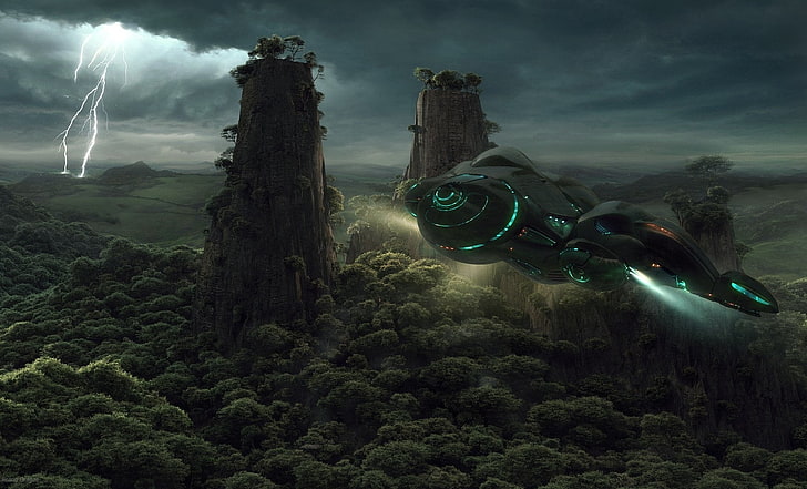 Raumfähre Tapete, Science-Fiction, Raumschiff, Wald, HD-Hintergrundbild