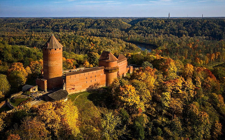 Castelo turaida, letónia, letónia, floresta, turaida, castelo, HD papel de parede