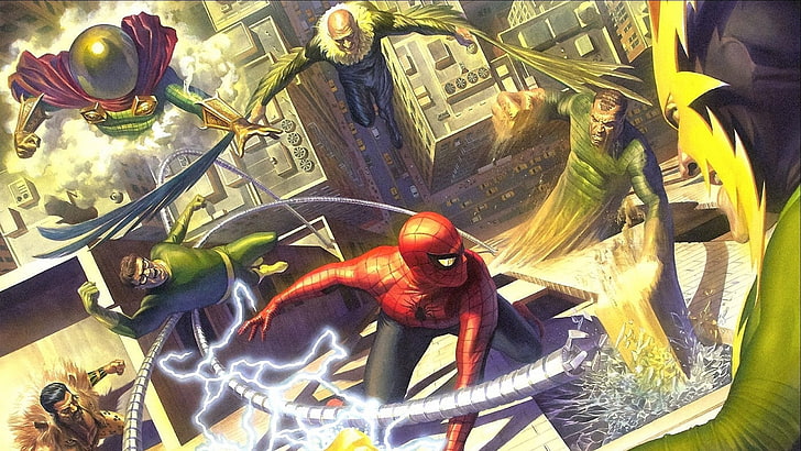 comic, Marvel Comics, Spider-Man, Villains, Sinister six, Alex Ross, HD wallpaper