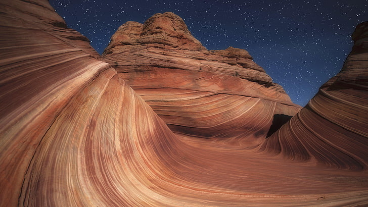 the wave, usa, arizona, utah, wave, coyote buttes, paria canyon, canyon, starry sky, starry night, HD wallpaper