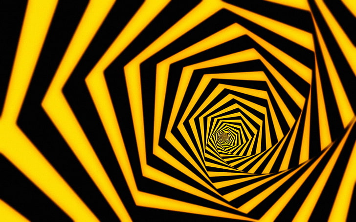 Illusion d'optique en spirale hypnotique, jaune et noire, Résumé, Fond d'écran HD