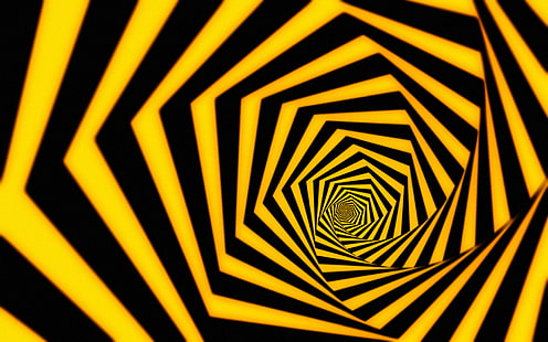 Ilusão de ótica espiral hipnótica, amarela e preta, abstrato, HD papel de parede HD wallpaper