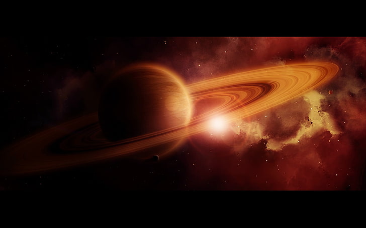 screenshot parte auto rossa e nera, opere d'arte, arte spaziale, anelli planetari, pianeta, Sfondo HD