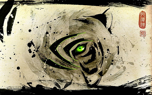 тигровый глаз, аннотация, тигр, Nvidia, видеоигры, зеленый, логотип, HD обои HD wallpaper