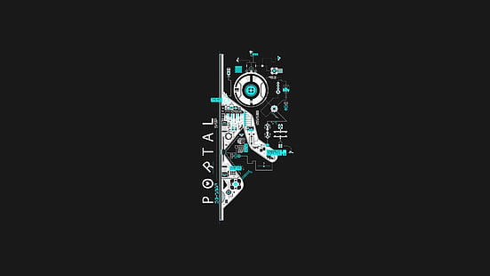 teal and white portal graphics, white and teal portal artwork, video games, artwork, Portal (game), Portal 2, Valve Corporation, GLaDOS, Companion Cube, circuits, HD wallpaper HD wallpaper