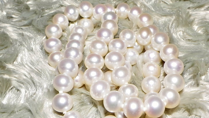 luce, lustro, perla, perline, decorazione, gioielli, pelliccia bianca, collana di perle, barba di Babbo Natale, Sfondo HD
